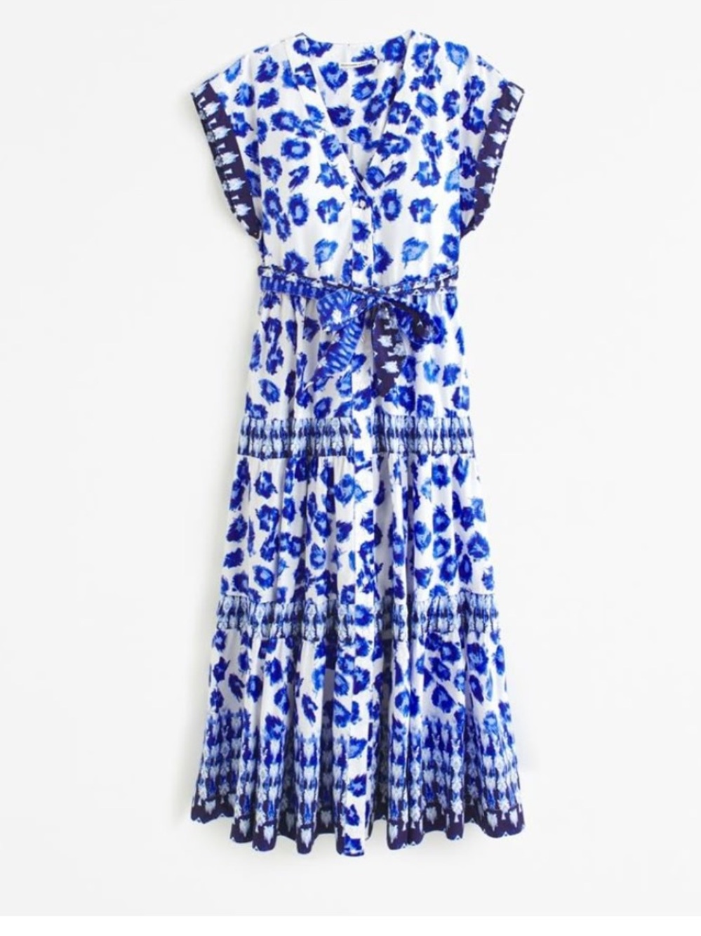 Abercrombie & Fitch Tie-Waist Tiered Maxi Dress Blue White Floral Size MT - Picture 3 of 11